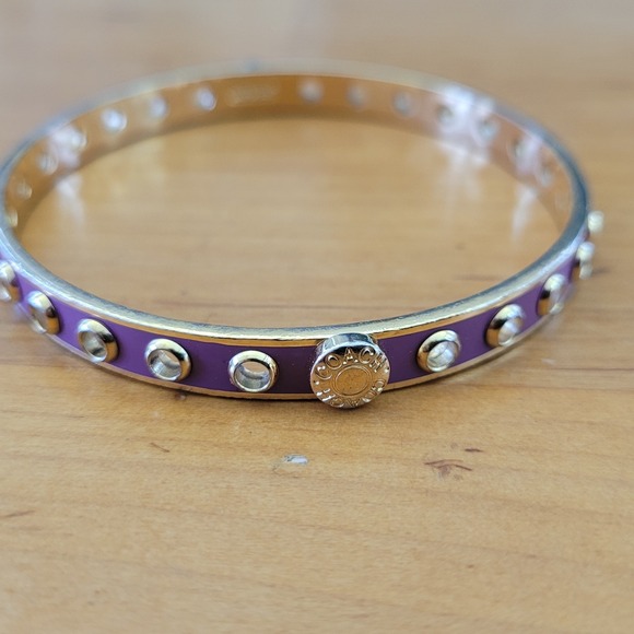 Coach Jewelry - Vintage COACH Gold Tone Enamel Grommet Rivet Bangle Purple Pink